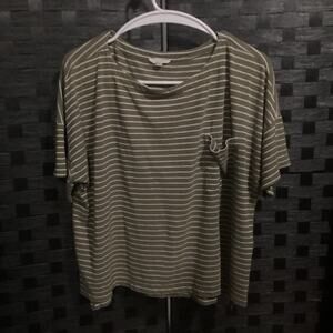 Eileen Fisher Stripe Top Women Size Large Green Boxy Trendy